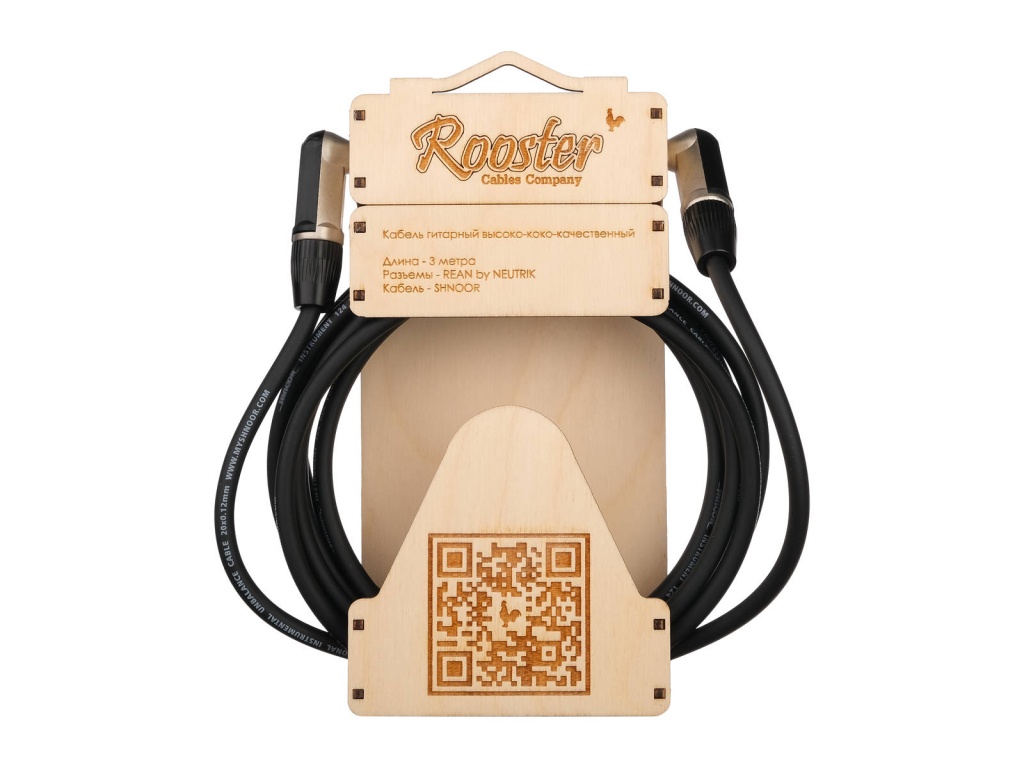 RUS1303 Кабель инструментальный, 3м, угловые коннекторы, Rooster.