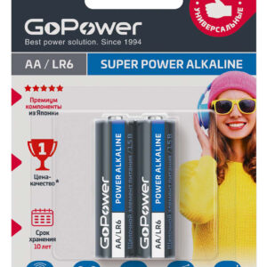 00-00019861 Super Power Alkaline Элемент питания AA/LR6 щелочной 1.5В, 2шт, GoPower