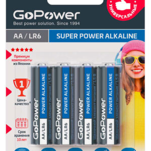00-00015601 Super Power Alkaline Элемент питания AA/LR6 щелочной 1.5В, 4шт, GoPower