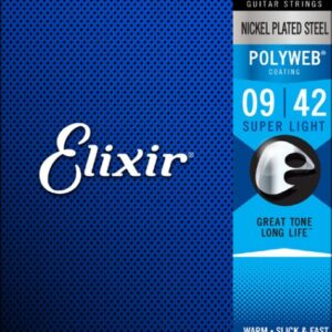 12000 POLYWEB Комплект струн для электрогитары, Super Light, никелированная сталь, 9-42, Elixir